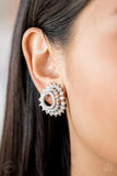Buckingham Beauty - White Clip-On Earrings - Paparazzi Accessories Clip-On Earrings Bedazzle Me Pretty Mobile Fashion Boutique