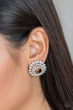 Buckingham Beauty - White Earrings - Paparazzi Accessories Earrings Bedazzle Me Pretty Mobile Fashion Boutique