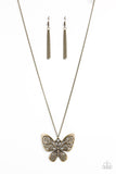 Butterfly Boutique - Brass Necklace - Paparazzi Accessories Necklace FS-Bedazzle Me Pretty Mobile Fashion Boutique