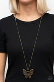 Butterfly Boutique - Brass Necklace - Paparazzi Accessories Necklace FS-Bedazzle Me Pretty Mobile Fashion Boutique