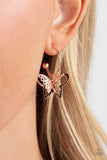 Butterfly Freestyle - Rose Gold Earrings - Paparazzi Accessories Earrings FS-Bedazzle Me Pretty Mobile Fashion Boutique