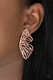 Butterfly Frills - Copper Post Earrings - Paparazzi Accessories Post Earrings FS-Bedazzle Me Pretty Mobile Fashion Boutique