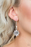 Cactus Blossom - White Earrings - Paparazzi Accessories Earrings Bedazzle Me Pretty Mobile Fashion Boutique