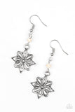 Cactus Blossom - White Earrings - Paparazzi Accessories Earrings Bedazzle Me Pretty Mobile Fashion Boutique