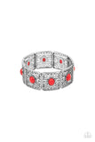 Cakewalk Dancing - Red Bracelet - Paparazzi Accessories Bracelet Bedazzle Me Pretty Mobile Fashion Boutique