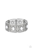 Cakewalk Dancing - White Bracelet - Paparazzi Accessories Bracelet Bedazzle Me Pretty Mobile Fashion Boutique