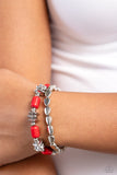 Canyon Cavern - Red Bracelet - Paparazzi Accessories Bracelet Bedazzle Me Pretty Mobile Fashion Boutique