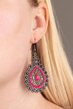 Carnival Courtesan - Pink Earrings - Paparazzi Accessories Earrings Bedazzle Me Pretty Mobile Fashion Boutique