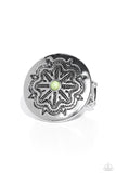 Carved Coachella - Green Ring - Paparazzi Accessories Ring Bedazzle Me Pretty Mobile Fashion Boutique