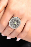 Carved Coachella - Green Ring - Paparazzi Accessories Ring Bedazzle Me Pretty Mobile Fashion Boutique