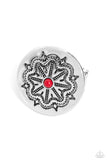 Carved Coachella - Red Ring - Paparazzi Accessories Ring Bedazzle Me Pretty Mobile Fashion Boutique