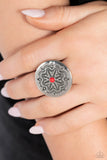 Carved Coachella - Red Ring - Paparazzi Accessories Ring Bedazzle Me Pretty Mobile Fashion Boutique