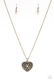 Casanova Charm - Brass Necklace - Paparazzi Accessories Necklace Bedazzle Me Pretty Mobile Fashion Boutique