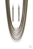 Cascading Chains - Brass Necklace - Paparazzi Accessories Necklace Bedazzle Me Pretty Mobile Fashion Boutique