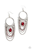 Cascading Clash - Red Earrings - Paparazzi Accessories Earrings Bedazzle Me Pretty Mobile Fashion Boutique