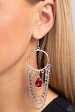 Cascading Clash - Red Earrings - Paparazzi Accessories Earrings Bedazzle Me Pretty Mobile Fashion Boutique