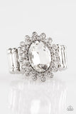 Castle Chic - White Ring - Paparazzi Accessories Ring Bedazzle Me Pretty Mobile Fashion Boutique