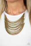 Catwalk Queen - Brass Necklace - Paparazzi Accessories Necklace Bedazzle Me Pretty Mobile Fashion Boutique