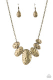 Cave Crawl - Brass Necklace - Paparazzi Accessories Necklace Bedazzle Me Pretty Mobile Fashion Boutique