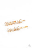 Center of the SPARKLE-verse - Gold Hair Clip - Paparazzi Accessories Hair Clip Bedazzle Me Pretty Mobile Fashion Boutique