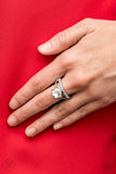 Center Stage Shimmer - White Ring - Paparazzi Accessories Ring Bedazzle Me Pretty Mobile Fashion Boutique