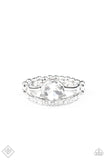 Center Stage Shimmer - White Ring - Paparazzi Accessories Ring Bedazzle Me Pretty Mobile Fashion Boutique