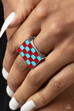Checkerboard Craze - Red Ring - Paparazzi Accessories Ring Bedazzle Me Pretty Mobile Fashion Boutique