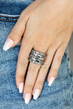Checkered Couture - Silver Ring - Paparazzi Accessories Ring FS-Bedazzle Me Pretty Mobile Fashion Boutique