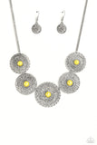 Chrysanthemum Craze - Yellow Necklace - Paparazzi Accessories Necklace Bedazzle Me Pretty Mobile Fashion Boutique