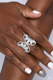 Concaved Catwalk - White Ring - Paparazzi Accessories Ring Bedazzle Me Pretty Mobile Fashion Boutique
