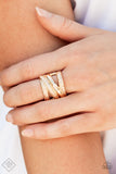 Contemporary Convergence - Gold Ring - Paparazzi Accessories Ring Bedazzle Me Pretty Mobile Fashion Boutique