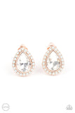 Cosmic Castles - Rose Gold Clip-On Earrings - Paparazzi Accessories Clip-On Earrings Bedazzle Me Pretty Mobile Fashion Boutique