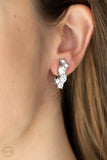 Cosmic Celebration - White Clip-On Earrings - Paparazzi Accessories Clip-On Earrings Bedazzle Me Pretty Mobile Fashion Boutique