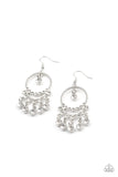 Cosmic Chandeliers - White Earrings - Paparazzi Accessories Earrings Bedazzle Me Pretty Mobile Fashion Boutique