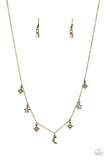 Cosmic Runway - Brass Necklace - Paparazzi Accessories Necklace Bedazzle Me Pretty Mobile Fashion Boutique