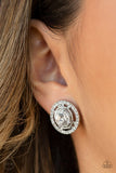 Cost A Fortune - White Clip-On Earrings - Paparazzi Accessories Clip-On Earrings Bedazzle Me Pretty Mobile Fashion Boutique