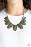 Cougar Cave - Brass Necklace - Paparazzi Accessories Necklace Bedazzle Me Pretty Mobile Fashion Boutique