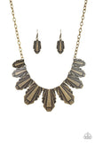 Cougar Cave - Brass Necklace - Paparazzi Accessories Necklace Bedazzle Me Pretty Mobile Fashion Boutique
