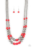 Country Road Trip - Red Necklace - Paparazzi Accessories Necklace Bedazzle Me Pretty Mobile Fashion Boutique