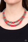Country Road Trip - Red Necklace - Paparazzi Accessories Necklace Bedazzle Me Pretty Mobile Fashion Boutique