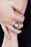 Coyote Canyon - Yellow Ring - Paparazzi Accessories Ring Bedazzle Me Pretty Mobile Fashion Boutique