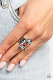 Crafted Couture - Red Ring - Paparazzi Accessories Ring Bedazzle Me Pretty Mobile Fashion Boutique