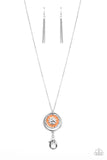 Cretian Crest - Orange Lanyard - Paparazzi Accessories Lanyard Bedazzle Me Pretty Mobile Fashion Boutique