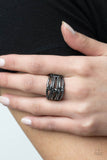 Crossing Signals - Black Ring - Paparazzi Accessories Ring Bedazzle Me Pretty Mobile Fashion Boutique