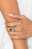Crowned Victor - Red Ring - Paparazzi Accessories Ring Bedazzle Me Pretty Mobile Fashion Boutique