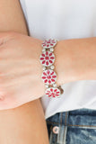 Dancing Dahlias - Red Bracelet - Paparazzi Accessories Bracelet Bedazzle Me Pretty Mobile Fashion Boutique