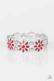 Dancing Dahlias - Red Bracelet - Paparazzi Accessories Bracelet Bedazzle Me Pretty Mobile Fashion Boutique