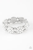Dancing Dahlias - White Bracelet - Paparazzi Accessories Bracelet Bedazzle Me Pretty Mobile Fashion Boutique