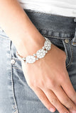 Dancing Dahlias - White Bracelet - Paparazzi Accessories Bracelet Bedazzle Me Pretty Mobile Fashion Boutique