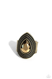 Dandy Highwayman - Brass Ring - Paparazzi Accessories Ring Bedazzle Me Pretty Mobile Fashion Boutique